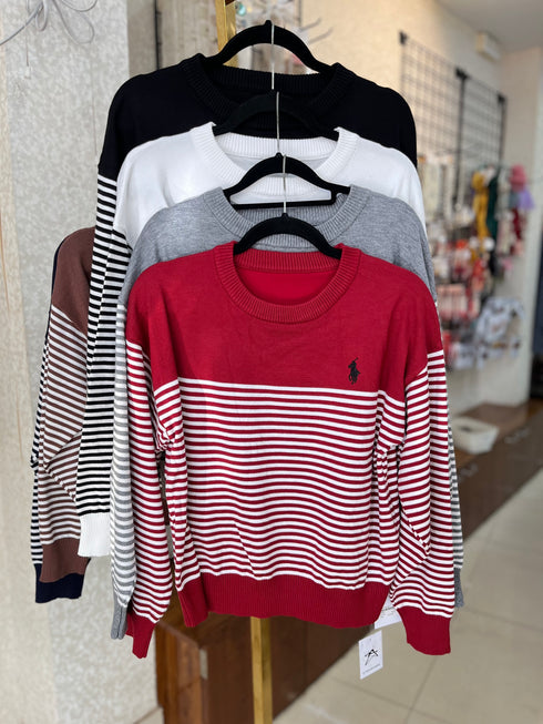 Stripes around Neck Pullover Sweater